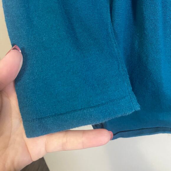J. Jill Teal Front Knot Knit Long Sleeve Lightweight Sweater Faux Wrap Sz S - Picture 5 of 8